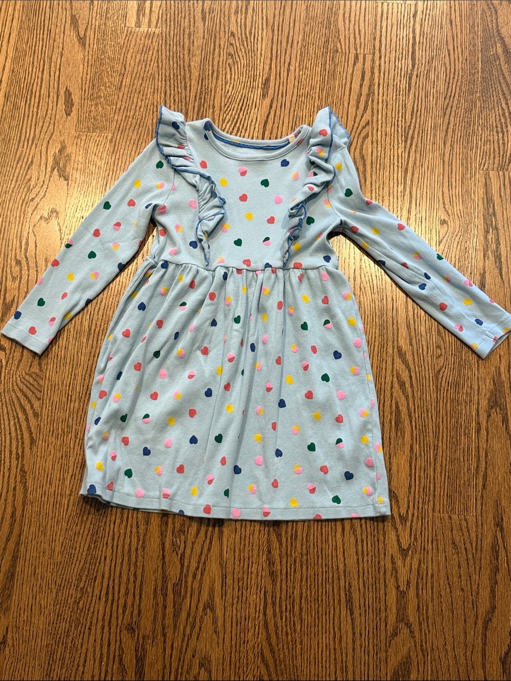 Girls' Light Blue Heart Print Ruffle Dress